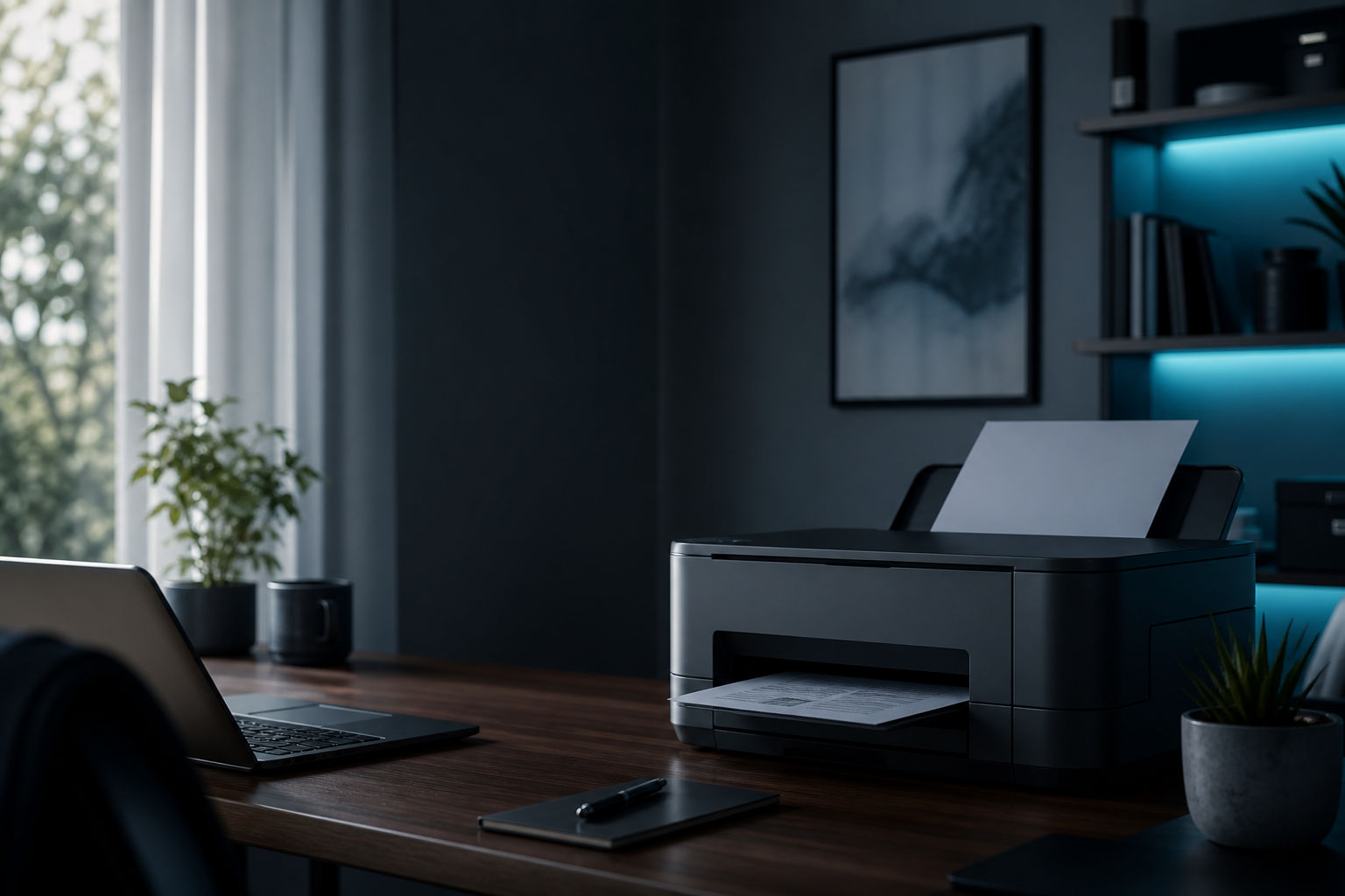 Modern printer on a desk ready for setup