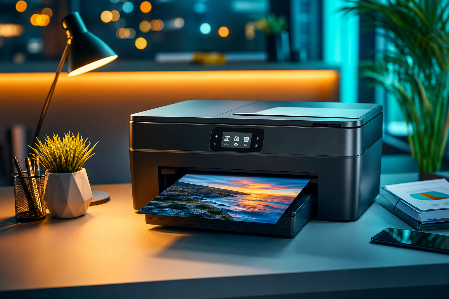 Modern printer ready for setup and troubleshooting